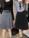Fat M retro belt mid-length skirt for women in spring small short skirt large size slim and a pleated skirt
