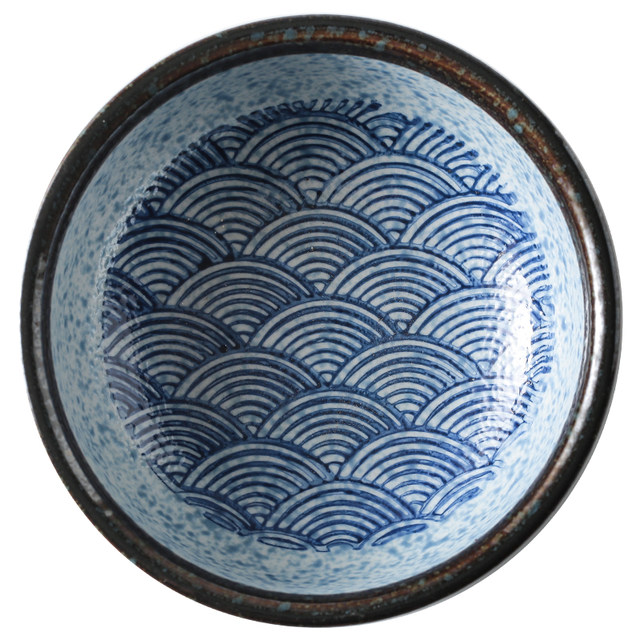 Japanese Tableware Wave Pattern Japanese-Style Rice Bowl Tableware Set, Household Soup Bowl, Anti ...