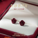 999 sterling silver cinnabar rose earrings for women 2025 new hot style ear piercing earrings autumn and winter high-end ear decorations