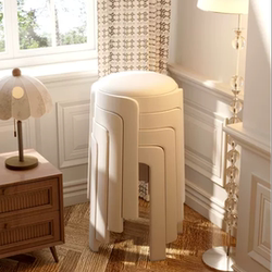 Stackable Plastic Stools for Home Use, Sturdy and Durable, Soft Padded Round Stools, Light Luxury High-End Dining Table Stools, Spare Thickened Chairs