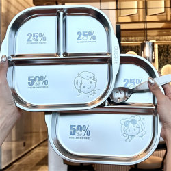 [for the Boss Lady's Personal Use] 316 Stainless Steel Three-Compartment Meal Plate, High-End Feel, Household Light Luxury, Fat-Reducing Compartmented Plate
