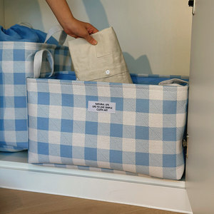 
Thickened fabric lattice style storage basket home dormitory clothes storage box car folding snack storage box large
