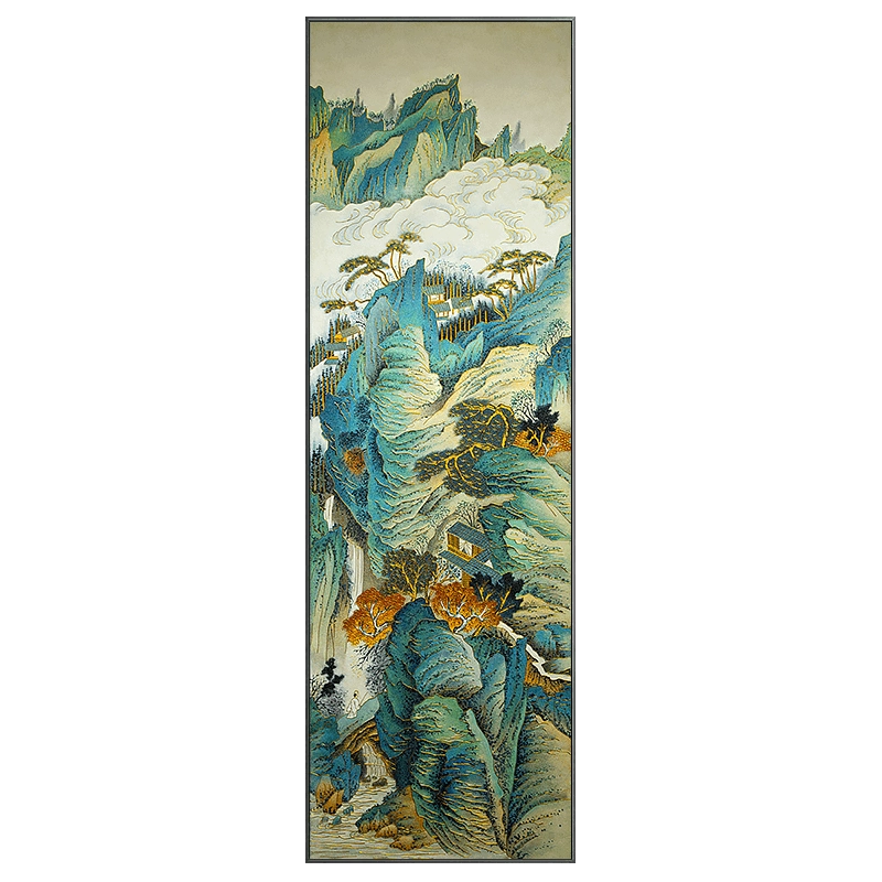 珐琅彩装饰画 珐琅彩沙画新中式高端入户玄关装饰画走廊过道山水风景办公室挂画