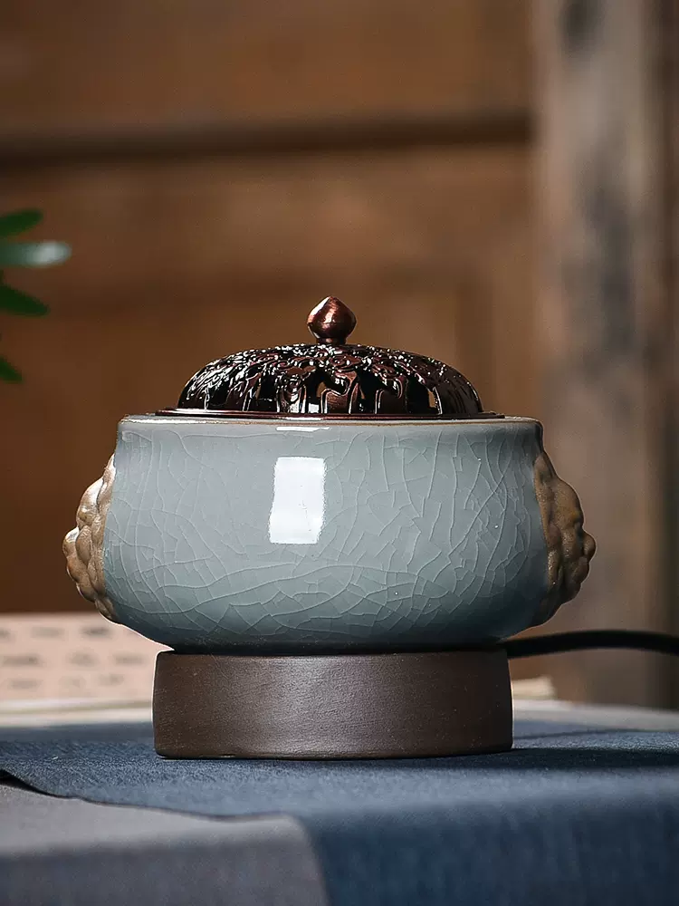 京焼清水焼香炉青磁双耳獅子摘み香炉高木鳳子造