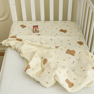 
Soft, waxy and breathable Class A double-layer yarn summer children's fitted sheet pure cotton baby splicing bed can be customized in summer