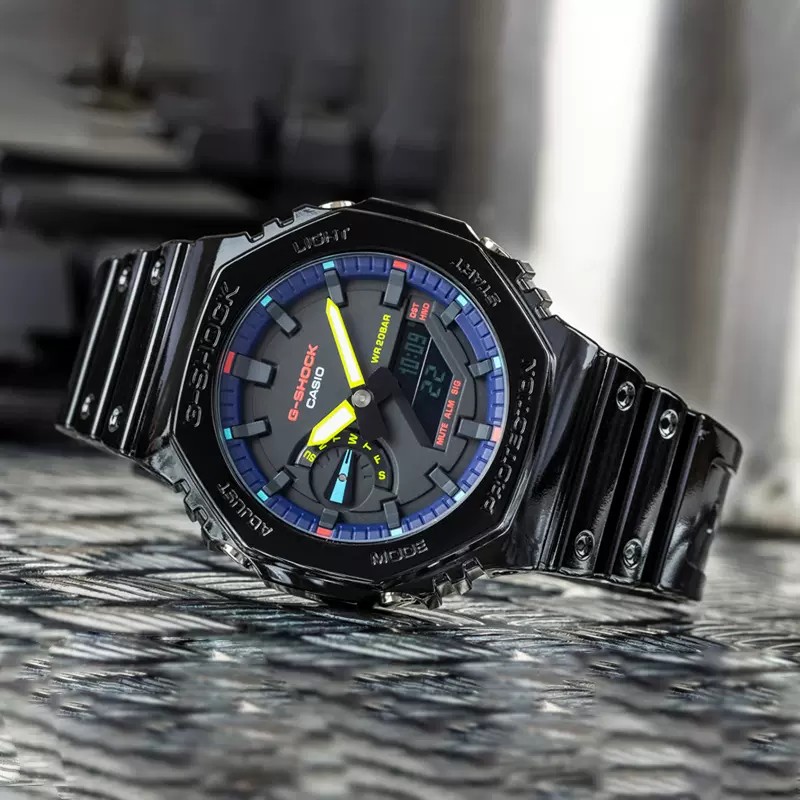 新款卡西欧G-SHOCK 电竞游戏RGB色彩时尚运动防水表GA-2100RGB-1A-Taobao