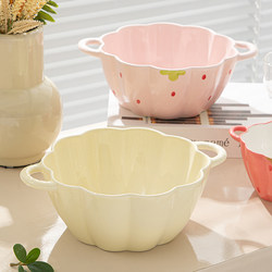 Cream-Colored Large Double-Handle Soup Bowl for Home Use, 2026 New Model, Particularly Beautiful Bowl with Large Capacity, Pumpkin-Shaped Noodle Bowl and Soup Basin