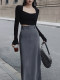 
Xiaoli Gray Records Black Suit High-waisted Half-Woman Long Skirt Spring and Summer High-end Retro Slim Straight Skirt