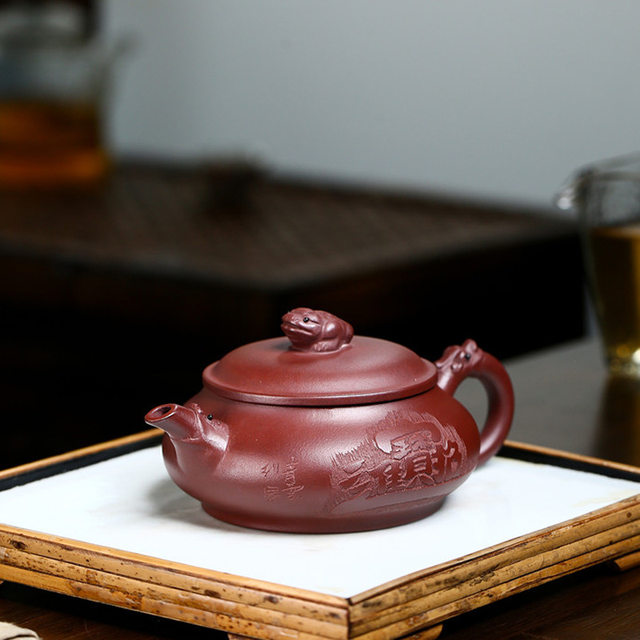 Yixing purple sand pot fully handmade raw ore red golden toad open