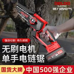 Delixi Electric Chainsaw for Home Use, Small Handheld Rechargeable Electric Chain Saw, Lithium Battery Outdoor Saw, Electric Hand Saw for Cutting Firewood, Logging Saw