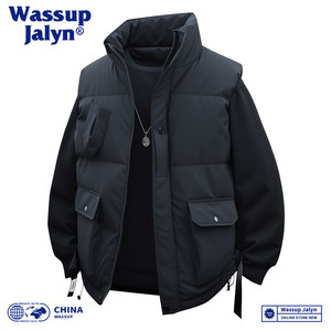 
WASSUP JALYN autumn and winter stand collar workwear down cotton vest men's trendy brand thickened vest cotton coat jacket