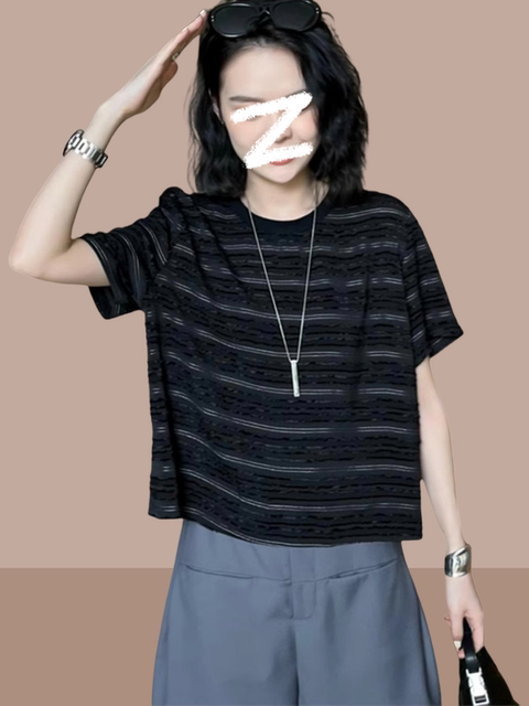 2025 Summer New Popular Women's Loose Short Striped T-Shirt, Age ...