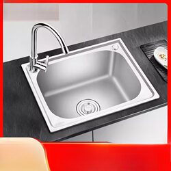 Stainless Steel Single-Bowl Kitchen Sink, Thickened and Deepened Brushed Design, Dishwashing Basin, Under-Counter Sink Set