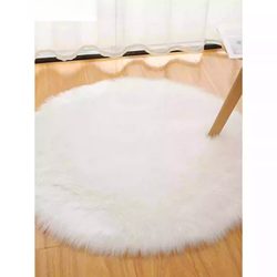 White Plush Round Carpet Living Room Floor Mat Bedroom Bedside Dressing Table Carpet Computer Chair Imitation Wool Blanket