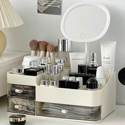 Cosmetics Storage Box with Mirror, Skin Care Product Storage Rack, Dressing Table Desktop, Multi-Functional Lipstick and Perfume Organizer Box