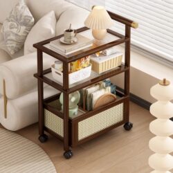 Sofa Side Table, Movable Living Room Side Cabinet, Antique-Style Snack Cart, Bedside Storage Rack, Coffee Table, Small Table