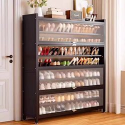 Steel Shoe Cabinet for Home Entrance, Multi-Layer Storage Cabinet, Integrated Wall-Mounted Dust-Proof Simple Shoe Rack, Large-Capacity Storage Shoe Cabinet