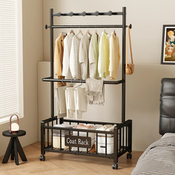 Floor-Standing Coat Rack for Bedroom, Home Use Clothes Hanger, Bedside Clothes Storage Solution, Mobile Storage, Double-Rod Clothes Drying Rack