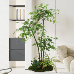High-End Luxury Artificial Red Maple Tree Potted Plant for Living Room Decoration, Large Floor-Standing Fake Flower Indoor Green Maple Decoration and Landscaping