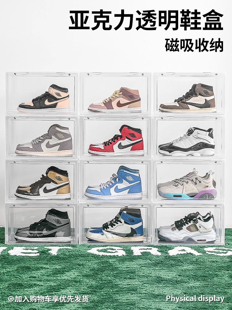 HuiThành Acrylic Trong Suốt Hộp Đựng Giày AJ Giày Sneaker Hộp Bảo Quản Từ Bên Mở Tiết Kiệm Không Gian Nhựa Chống Bụi Tủ Trưng Bày