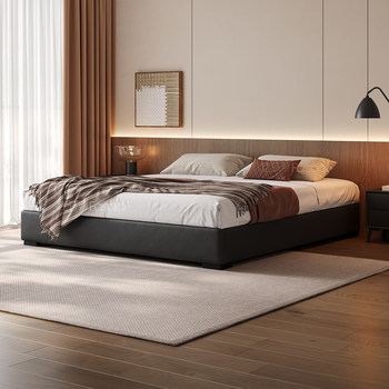 Fasati no bedside master bedroom small apartment floor-standing Italian minimalist leather bed light luxury modern simple backless bed frame