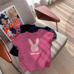 Girls' Short-Sleeved T-Shirt Pure Cotton Kidsren's Clothing Summer Clothing 2026 New Kidsren's Clothing Summer Little Girl's Rose Red Top