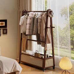 Solid Wood Standing Clothes Rack for Bedroom, Bedside or Foot of Bed, a Convenient Solution for Hanging Clothes at Night, Floor-Standing Coat Rack, Laundry Rack