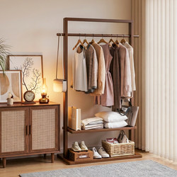 Solid Wood Floor-Standing Clothes Rack for Bedroom Storage, Home Use in Living Room, New Chinese Style Standing Coat Rack, Modern Minimalist Design