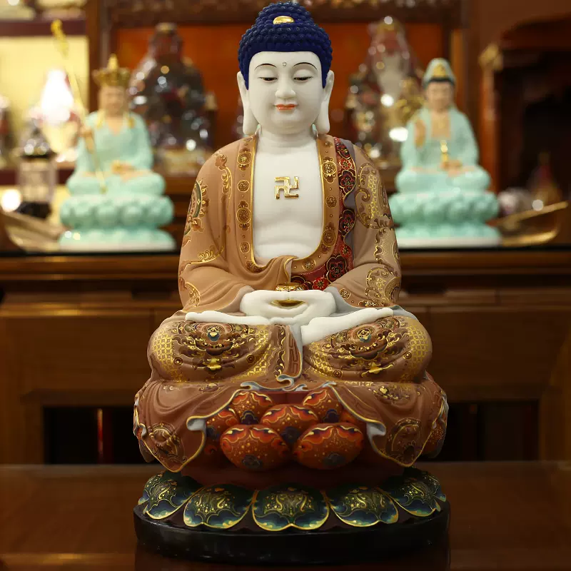 置物 娑婆三聖 釈迦牟尼 地蔵王菩薩 観音菩薩 黄楊木彫刻 文玩