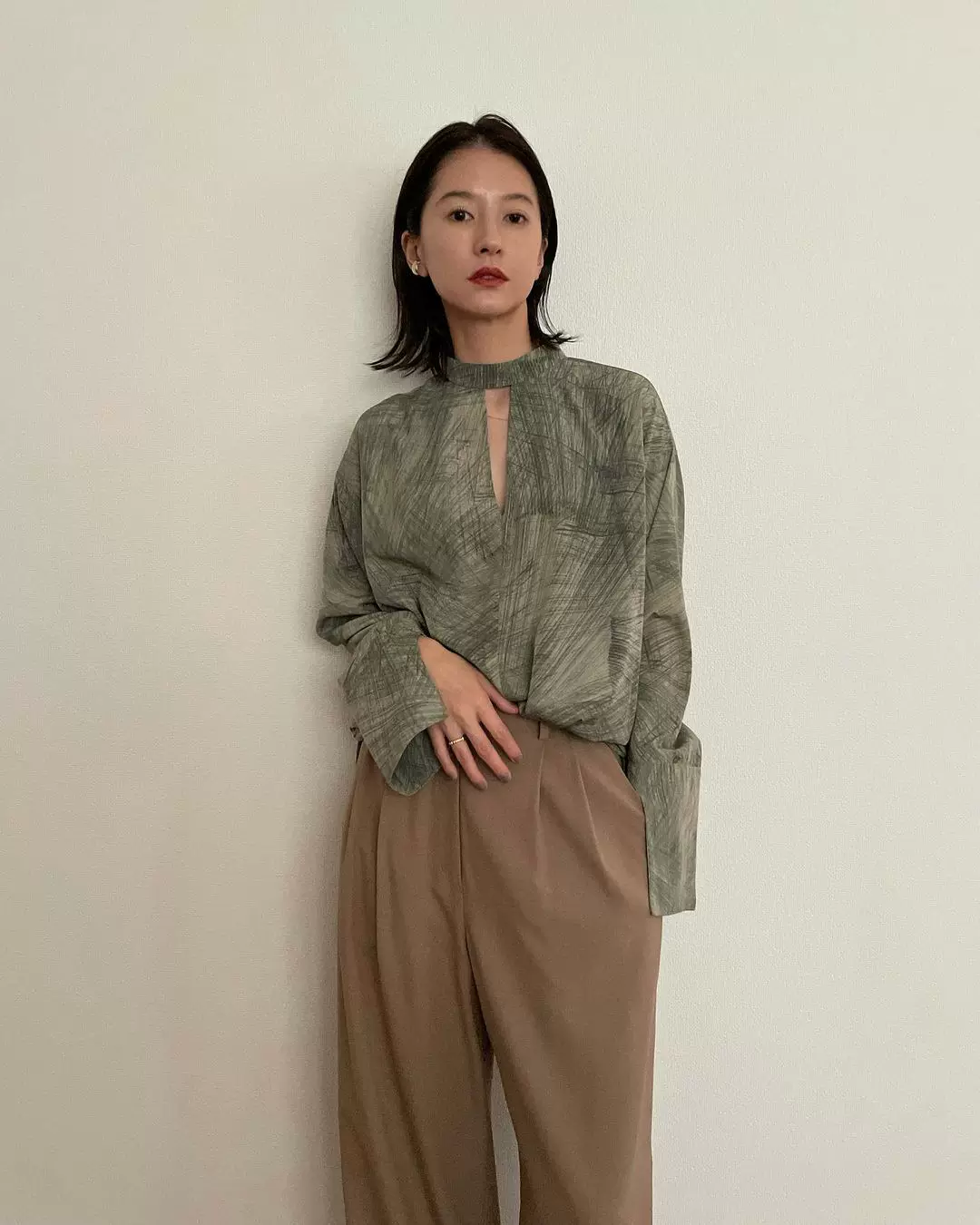 CLANE松本惠奈衬衫秋立领线条两面穿长袖衬衫宽松显瘦百搭上衣女-Taobao