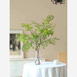 Artificial Nandina Single Branch Multi-Pronged Fake Green Plant Branch for Living Room, Mall Decoration, Landscaping, Floor-Standing Ornament, Photography Prop