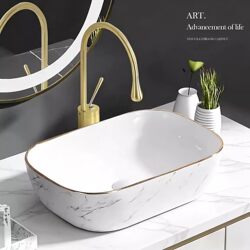 Light Luxury Oval Countertop Basin Bathroom Washbasin Single Basin Balcony Ceramic Washbasin Small Apartment Countertop Art Basin