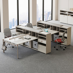 Office Desk and Chair Combination High Cabinet Staff Table 2/4/6 Person Financial Table Tempered Glass Screen Deck Computer Table