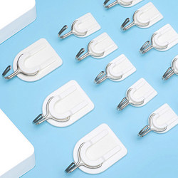 No-Drill, Traceless Hooks, Strong White Plastic Adhesive Hooks for Home Kitchen and Bathroom, Strong Adhesive for Tiles and Behind Doors