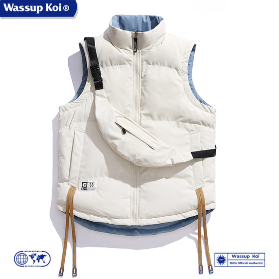 
WASSUP double-sided wear comes with a shoulder bag vest for autumn and winter solid color versatile down cotton coat for men and women couples sleeveless waistcoat