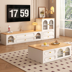 Retro Solid Wood Combination Tv Cabinet for Home Use in Small Apartments, Integrated Storage and Storage, French-Style Floor-Standing Living Room Tv Cabinet