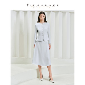 
TieForHer Piana Meng Yutong's same style blazer women's round neck single-breasted gold style daily commuting