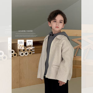 
Shrimp paste hemp boys' woolen coat winter 2026 new style boys' style Korean style children's double-sided wool coat