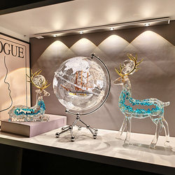 2025 New Model Smooth Sailing Globe 3D Floating Ornament for Living Room and Wine Cabinet, Light Luxury High-End Copper Deer Decoration