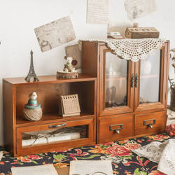 Retro Desktop Storage Rack Solid Wood Coffee Bar Storage Drawer-Type Cosmetics Jewelry Stationery Storage Box