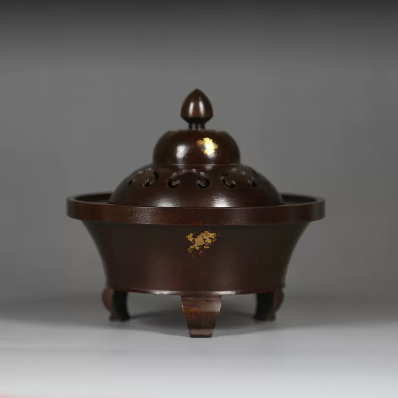 香爐，中囯清朝時代物古銅製，茶道具，書房置物，古美術品，高7cm重500克
