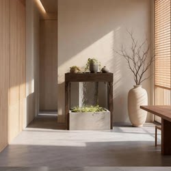 Modern Minimalist Entryway Wooden Wind and Water Flow Ornament, Indoor Self-Circulating Decorative Water Feature, Living Room Floor-Standing Ornament