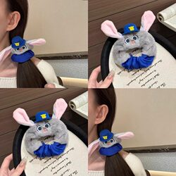 Autumn and Winter Crazy City Judy Rabbit Hat Police Officer Animal Hair Tie Cute Plush Hair Clip Hair Accessory for Women