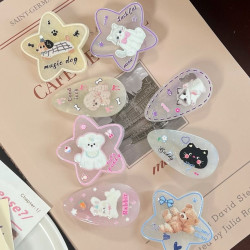 [2-Piece Set] Cute Cartoon Puppy Five-Pointed Star Bangs Clip Cat Bear Water Drop Side Duckbill Clip Headdress