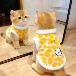 Cat Clothes for Autumn and Winter, Fleece-Lined and Thickened for Warmth, Leopard Print Vest with Leash Attachment, Suitable for British Shorthair, Ragdoll, and Other Pets Like Dogs
