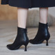 Soft Leather Short Boots Women's Slim Boots 2025 Autumn and Winter New Korean Style Pointed Toe Plus Velvet High Heels Thin Heels Versatile Martin Boots