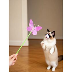 Butterfly Teaser Cat Toy Long Rod Insect Feather Rattle Sequin Cat Toy Pet Entertainment Pastoral Series