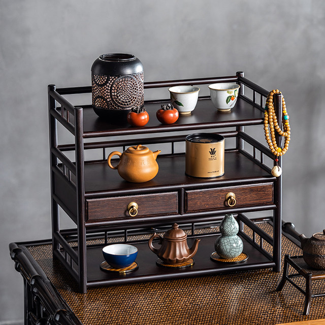Bogu frame solid wood Chinese desktop tea rack tea cup racket shelf tea ...