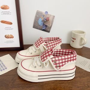 
Ugly cute thick sole high top canvas shoes for women wearing 2025 autumn chic niche Korean style board shoes sports white shoes