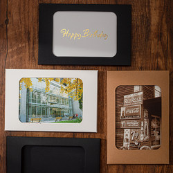 Aili Paper Postcard Storage Box Kraft Paper Envelope Photo Organizer Blank Greeting Card Protective Cover Black and White Windowed Hollow Packaging Box